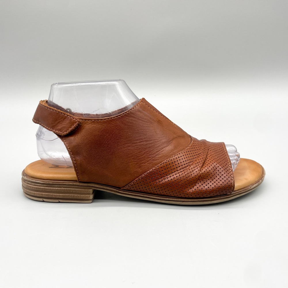 Miz Mooz Womens 39 Devon Brown Leather Perforated Slingback Sandals Boho Casual